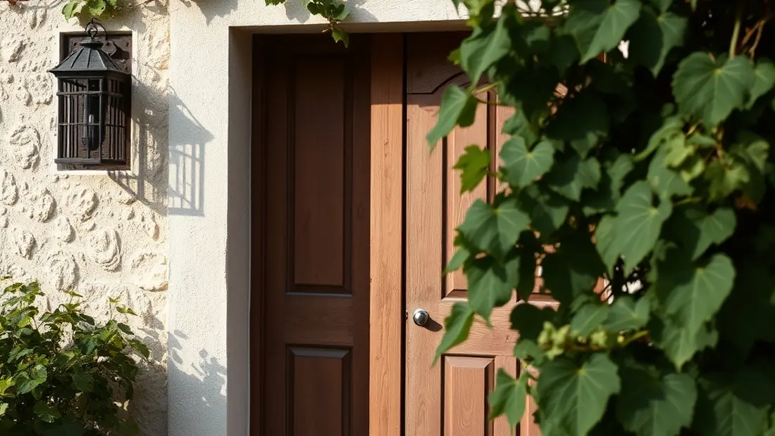 asticots sur une porte avec des feuilles de vigne