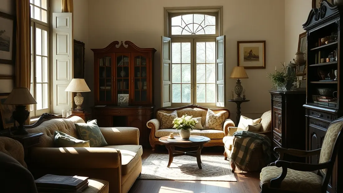 Un intérieur de maison avec des meubles de style ancien.