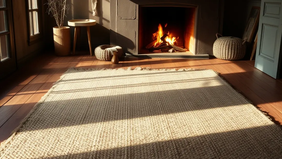 Tapis en laine sur un sol en bois.