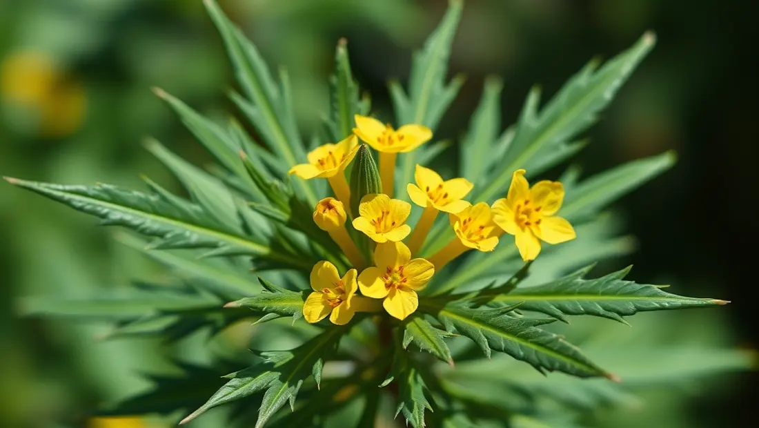 Plante anti-moustiques avec des fleurs jaunes et des feuilles pointues.