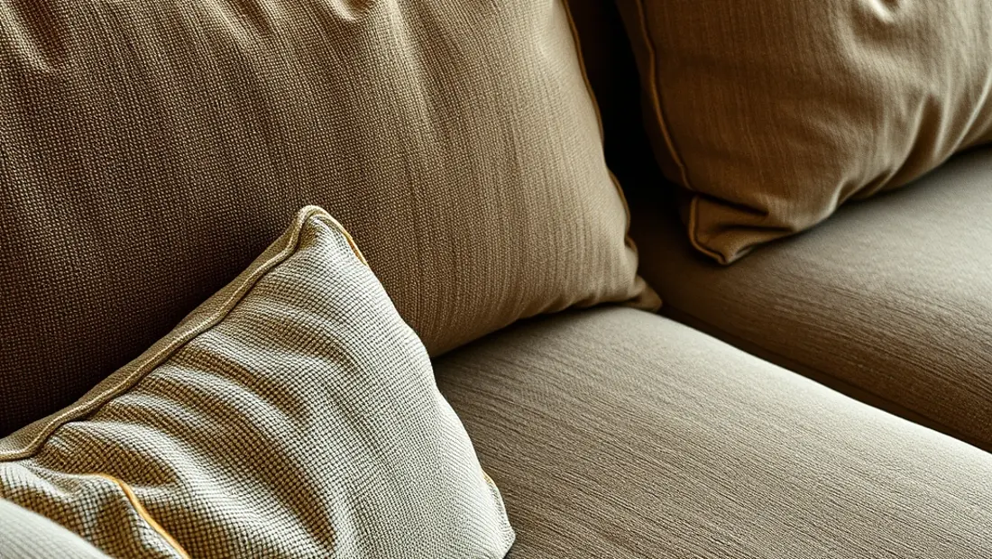 Taches sur les coussins et accoudoirs du canapé.