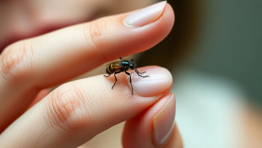Main écrasant un insecte marron