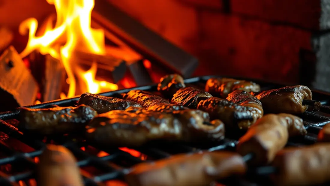 Détail du barbecue en briques avec cheminée.