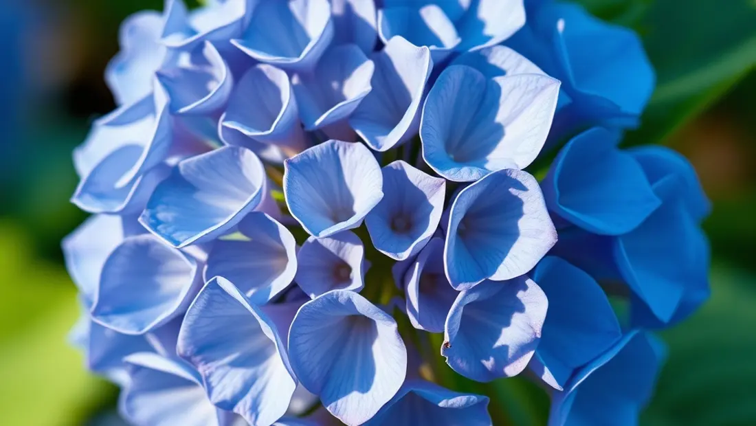 Détail de fleur d'hortensia bleu