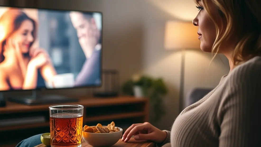 Femme assise devant un écran de télévision