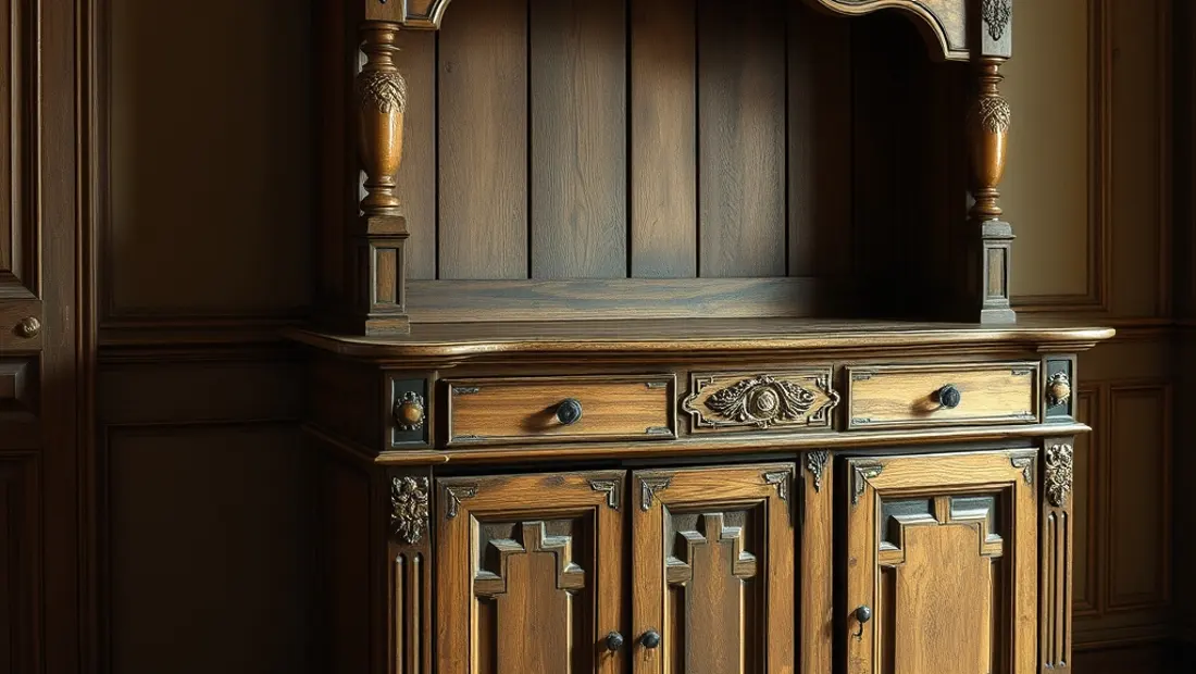 Meuble ancien en bois classique avec détails de carvings