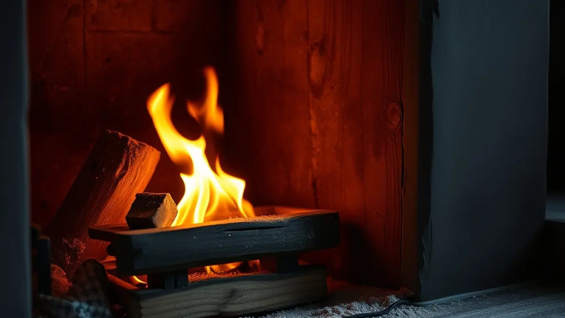 Un feu dans une cheminée dans un intérieur froid.