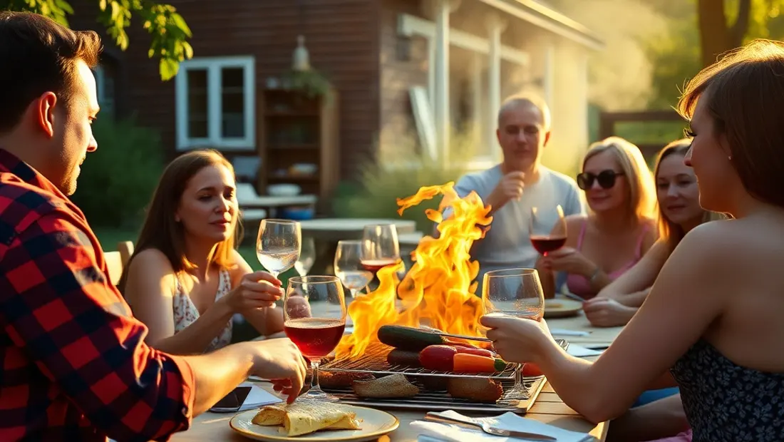 Barbecue en plein air avec des invités