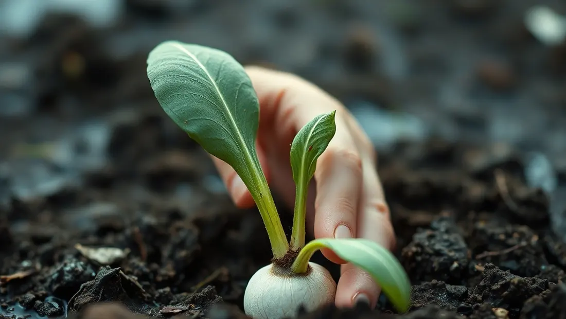 Main plantant un bulbe.
