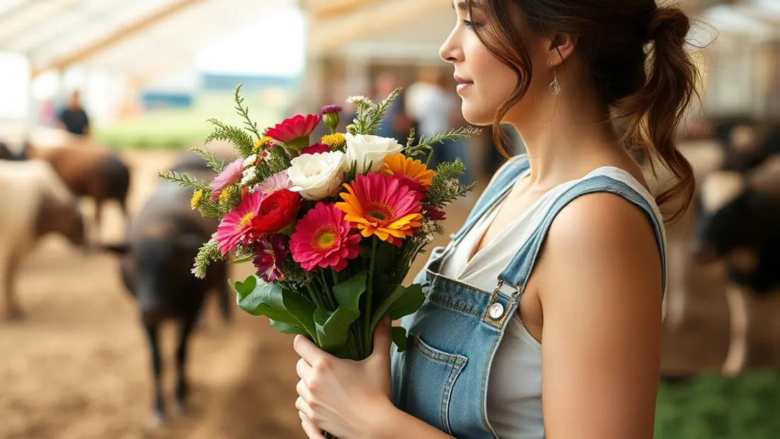 Femme dans une ferme avec des fleurs