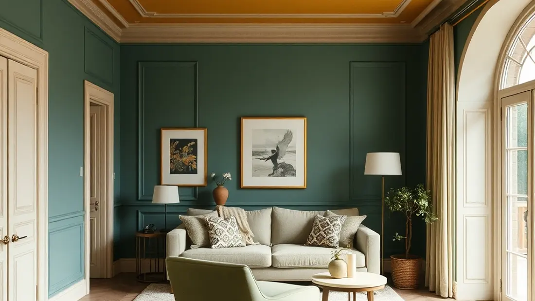 Plafond coloré dans un salon contemporain