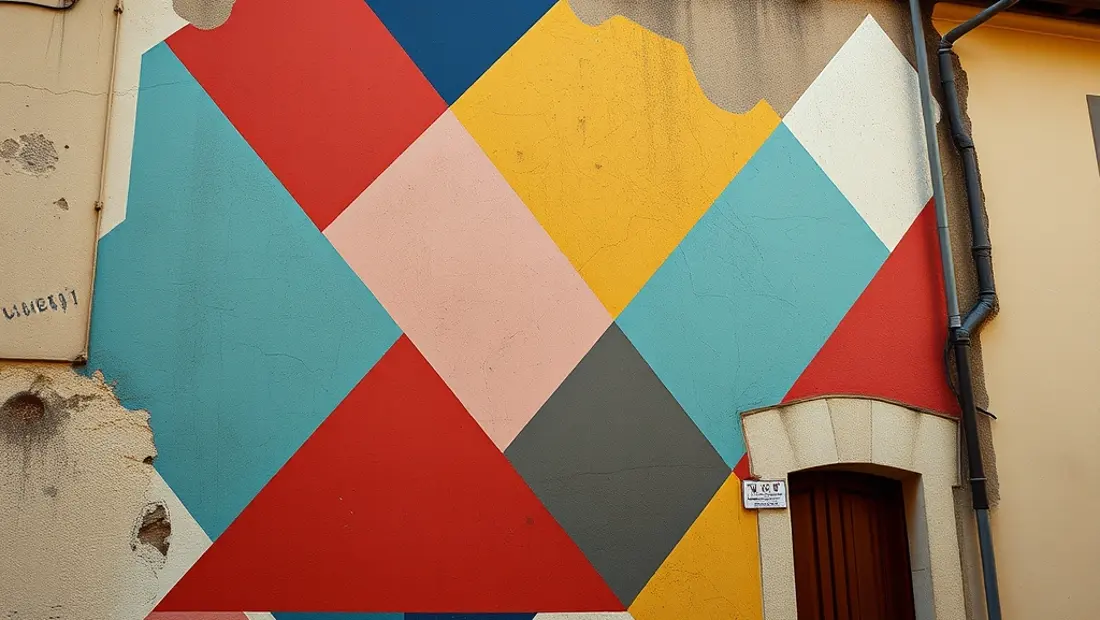 Mur avec décors géométriques vifs