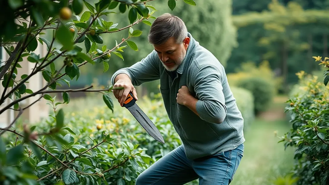 Homme taillant un buisson dans un jardin.