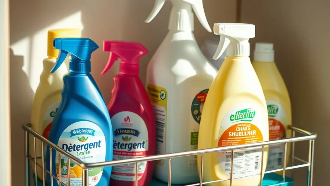 Un spray de détergent sur une étagère.