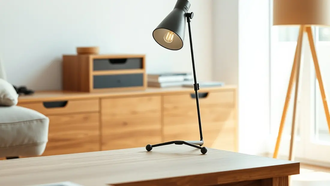 Lampadaire en métal sur une table basse