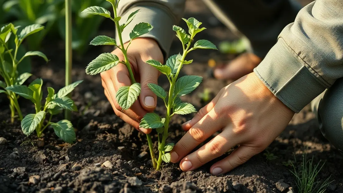 Jardinier plantant un jeune figuier.