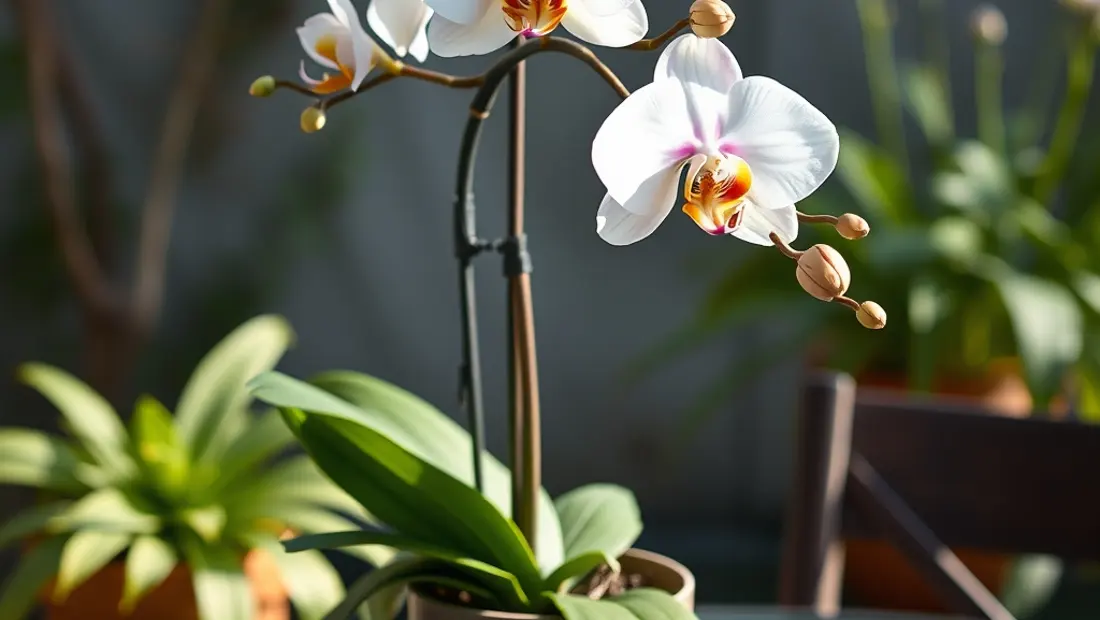 Orchidée sans fleurs en pot de jardin