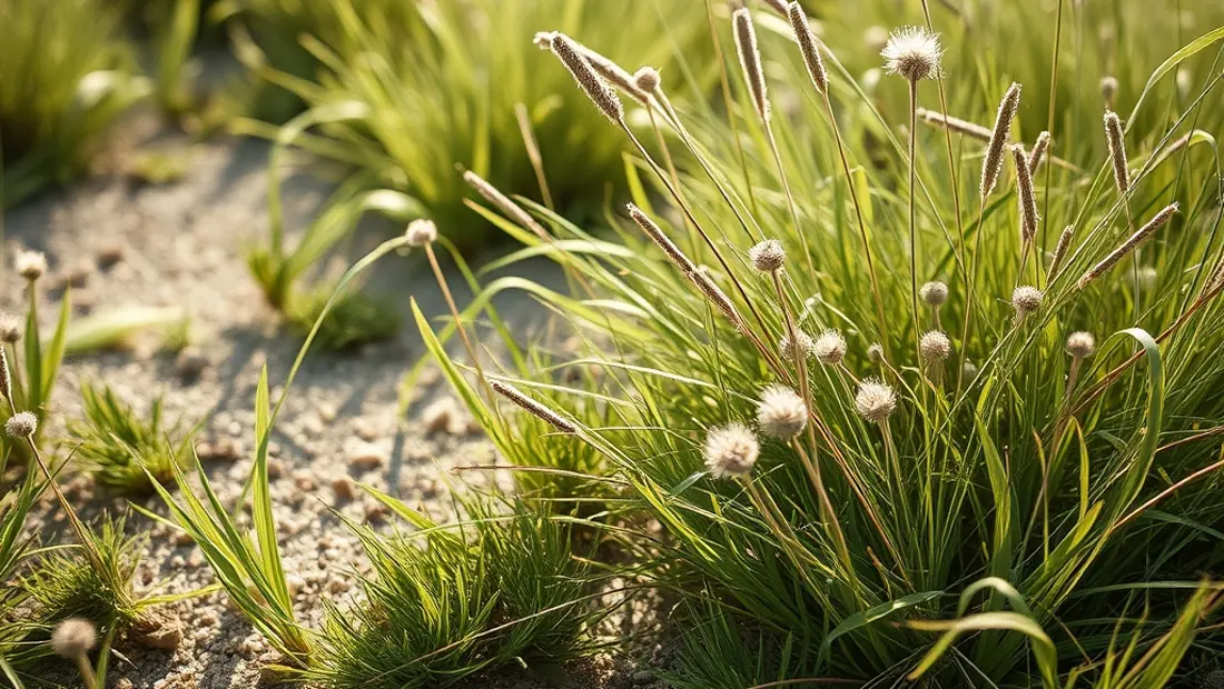 Pelouse jaunie et herbes folles