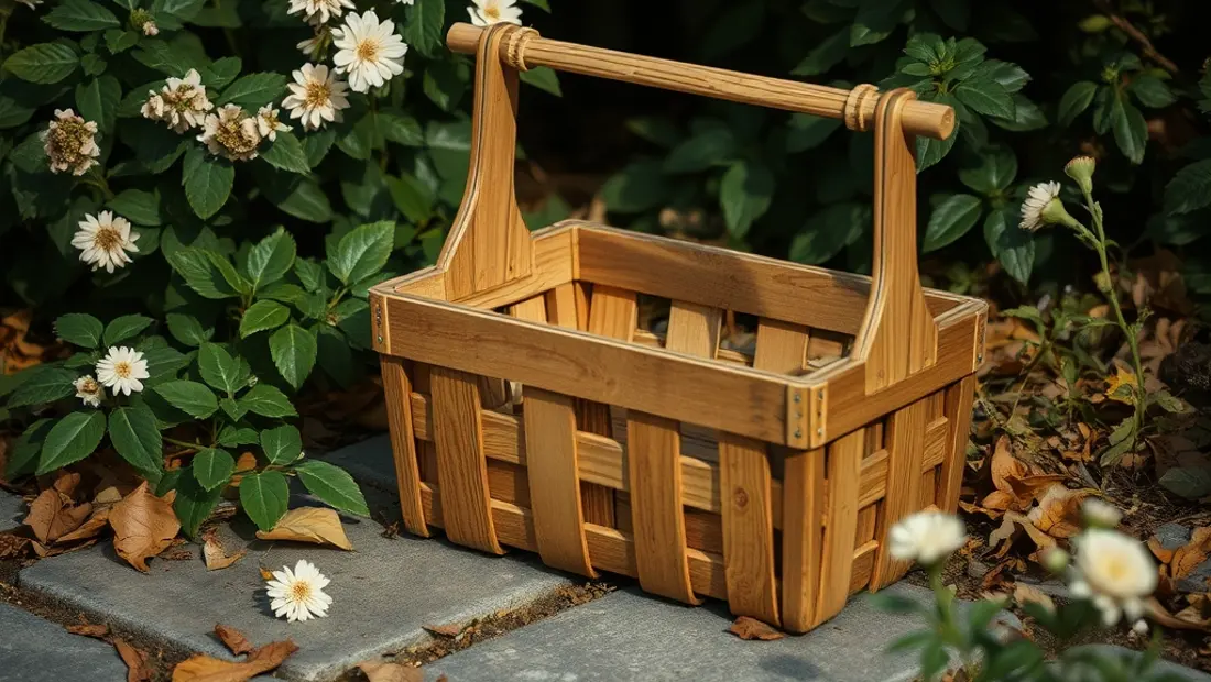 Un panier en bois naturel avec des fleurs et des feuilles
